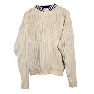 Eddie Bauer Sweater Mens M Ivory Ribbed Christmas Trees Made in  Australia